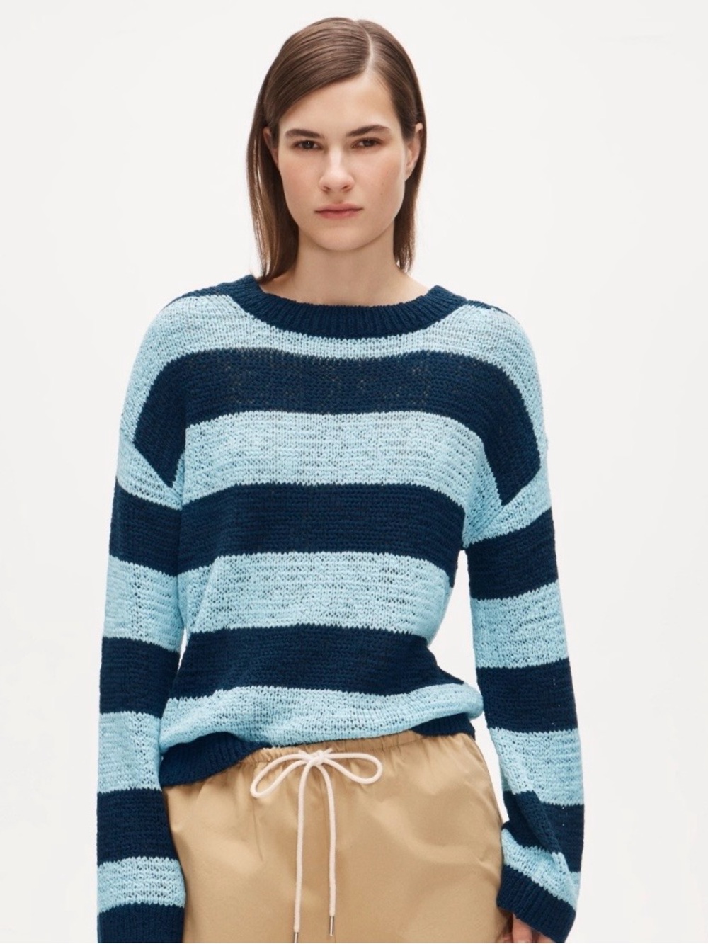 NWT J. Crew Light Blue and Navy Striped Crewneck Sweater